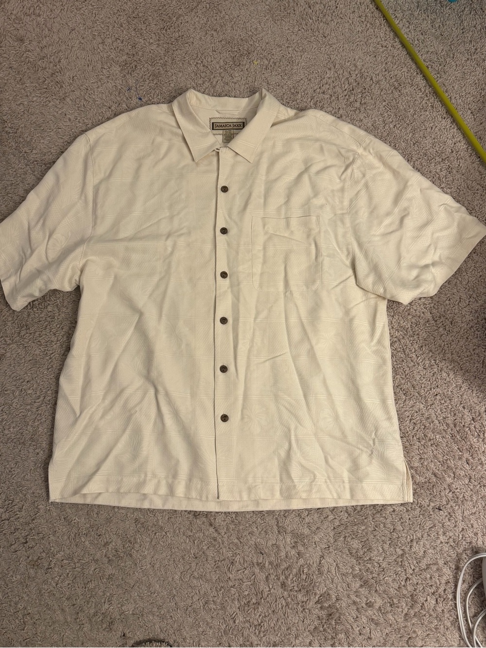 Jamaica Jaxx Men's Cream Short Sleeve Button-Down Silk Shirt